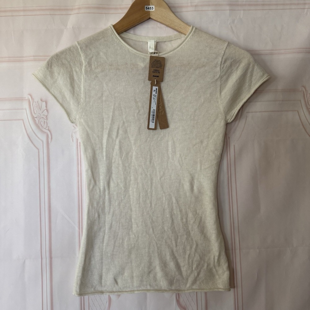 NWT Skims Featherweight Cashmere T-Shirt Egret Size XS $148